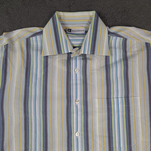 Bachrach Shirt Men's Large Blue White Striped Button Down Long Sleeve - Picture 3 of 12